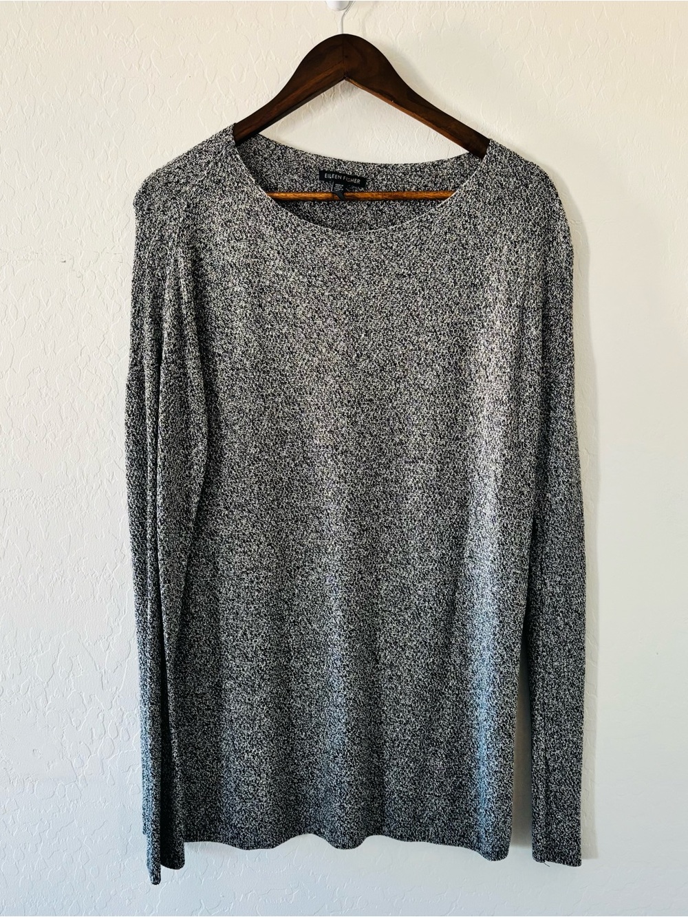Eileen Fisher Women’s Marled Knit Long Sleeve Sweater Gray Black Medium